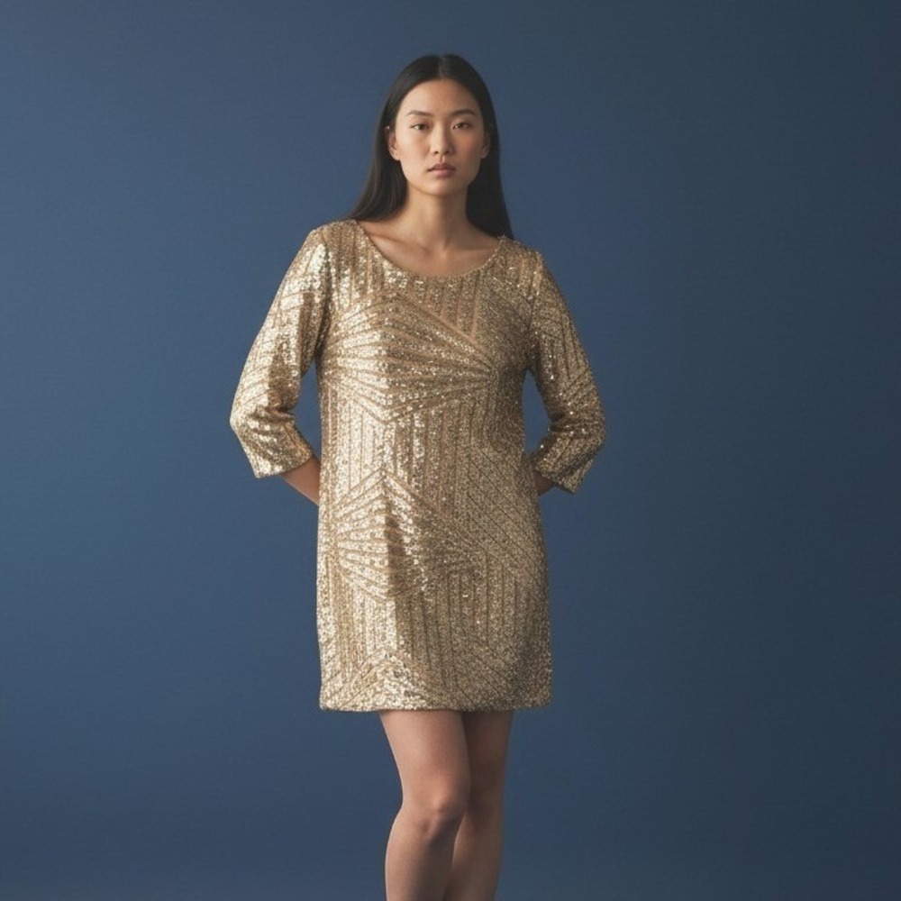 Sunburst Sequin Mini Dress Women Size L Gold Holiday Party New Years Eve Luxury